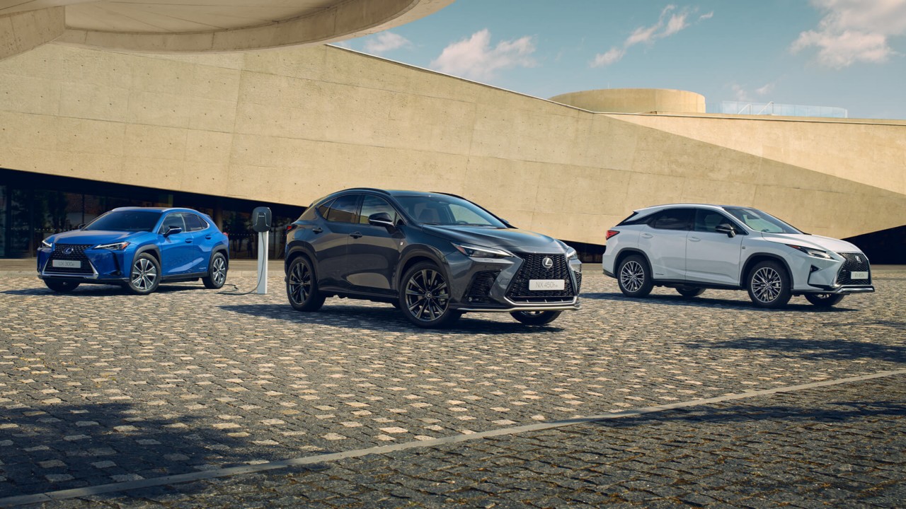 Lexus UX 300e and two Lexus NX's